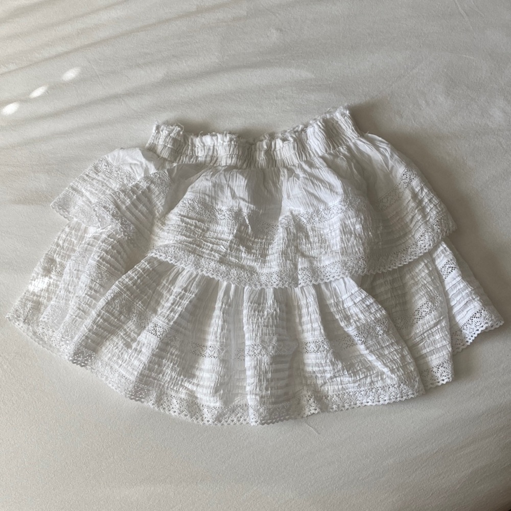 White ruffle mini skirt